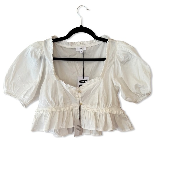 LPA Annalie Top White Puff Sleeve Blouse cropped Revolve NWT $158 M - Picture 5 of 9